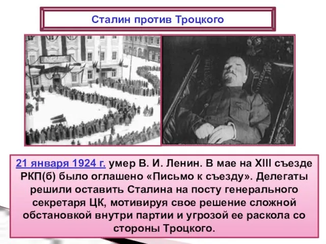 21 января 1924 г. умер В. И. Ленин. В мае