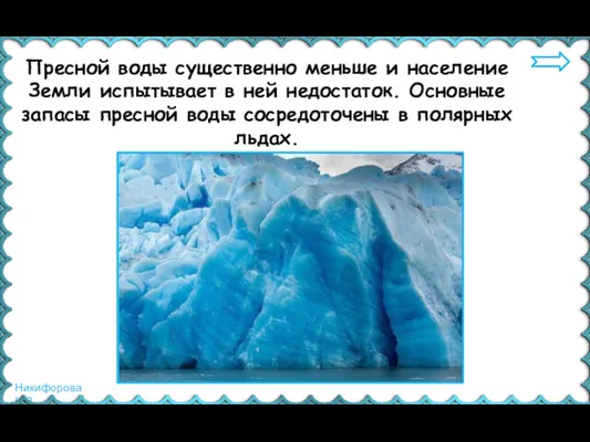 Пресной воды существенно меньше и население Земли испытывает в ней