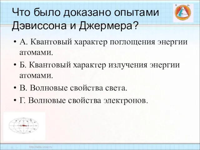 Что было доказано опытами Дэвиссона и Джермера? А. Квантовый характер