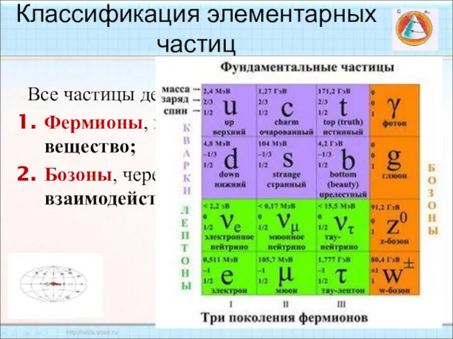 Классификация элементарных частиц Все частицы делятся на два класса: Фермионы,