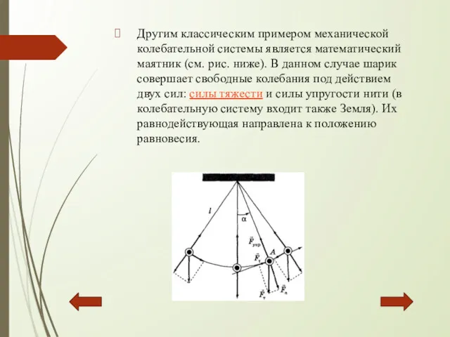 Другим классическим примером механической колебательной системы является математический маятник (см.