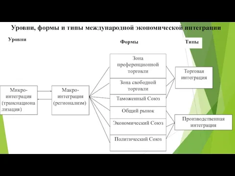 Уровни, формы и типы международной экономической интеграции