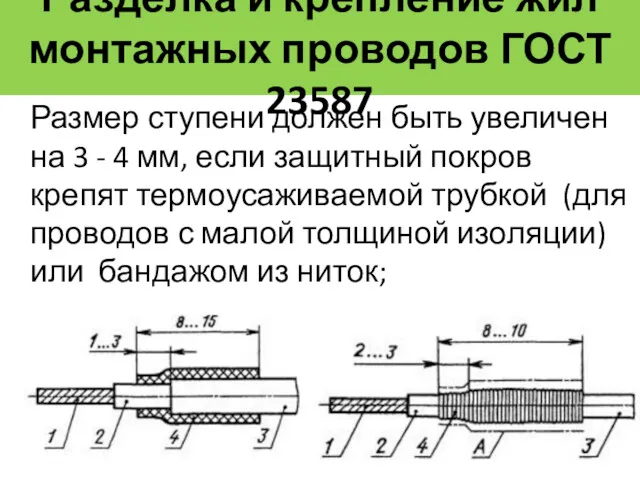 Разделка и крепление жил монтажных проводов ГОСТ 23587 Размер ступени