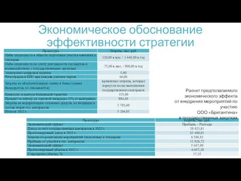 Экономическое обоснование эффективности стратегии Расчет предполагаемого экономического эффекта от внедрения