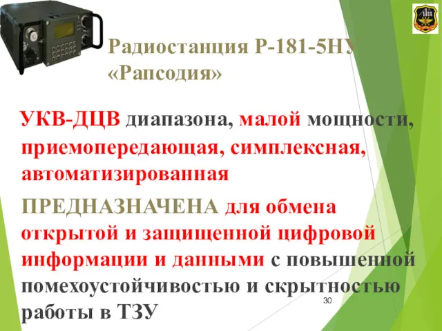 Радиостанция Р-181-5НУ «Рапсодия» УКВ-ДЦВ диапазона, малой мощности, приемопередающая, симплексная, автоматизированная ПРЕДНАЗНАЧЕНА для обмена