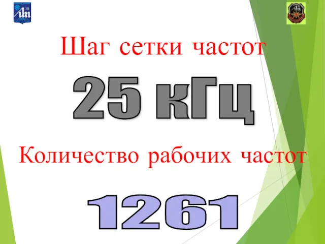 1261 Шаг сетки частот 25 кГц Количество рабочих частот