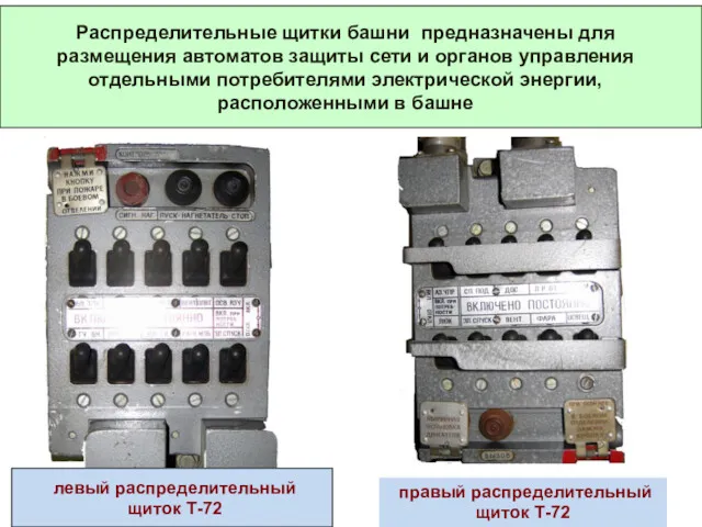 Распределительные щитки башни предназначены для размещения автоматов защиты сети и