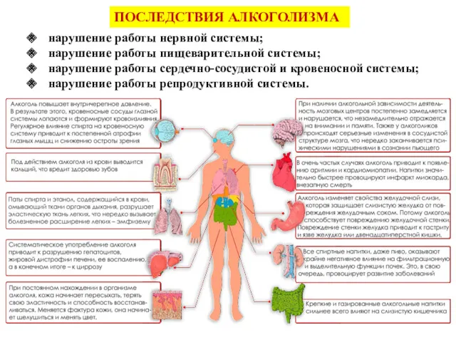 нарушение работы нервной системы; нарушение работы пищеварительной системы; нарушение работы