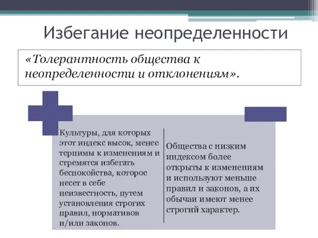 Избегание неопределенности «Толерантность общества к неопределенности и отклонениям».