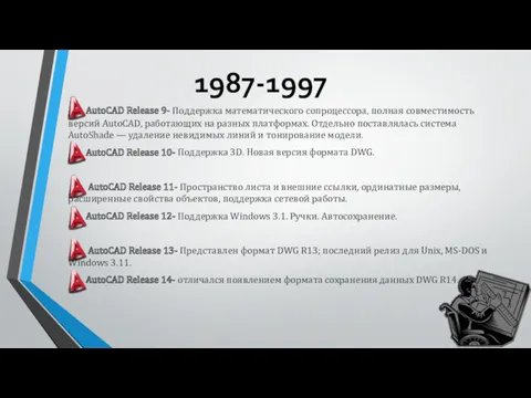 AutoCAD Release 9- Поддержка математического сопроцессора, полная совместимость версий AutoCAD,