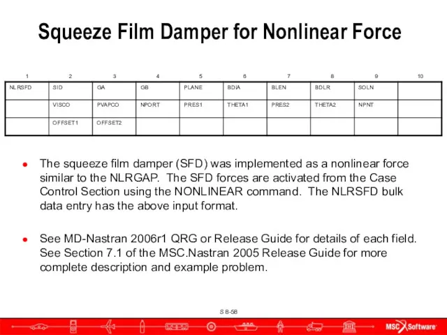 Squeeze Film Damper for Nonlinear Force The squeeze film damper (SFD) was implemented