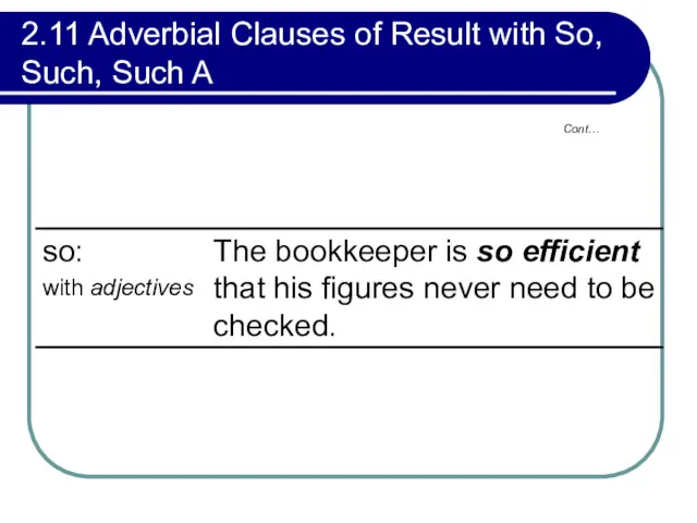 2.11 Adverbial Clauses of Result with So, Such, Such A Cont…