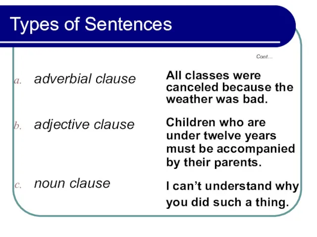 Types of Sentences Cont…