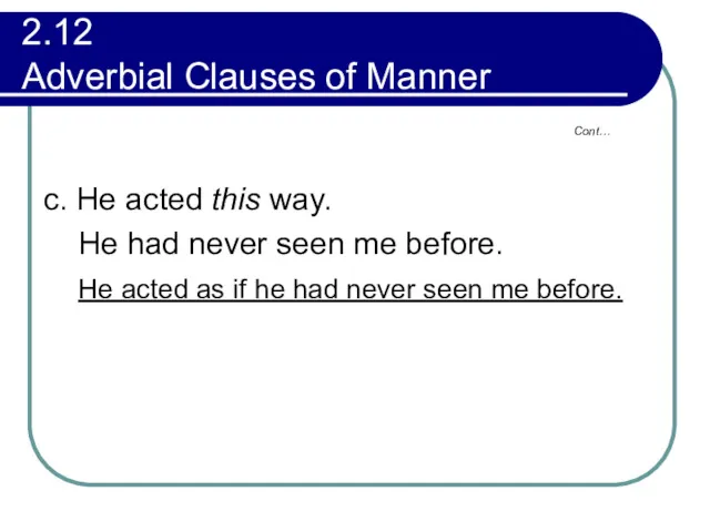 2.12 Adverbial Clauses of Manner Cont…