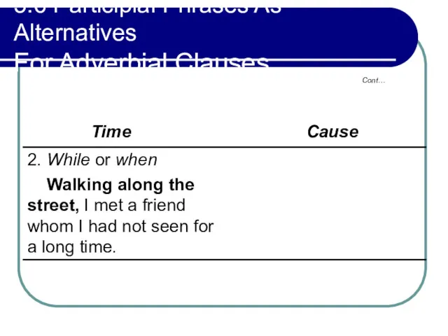 5.6 Participial Phrases As Alternatives For Adverbial Clauses Cont… Time Cause