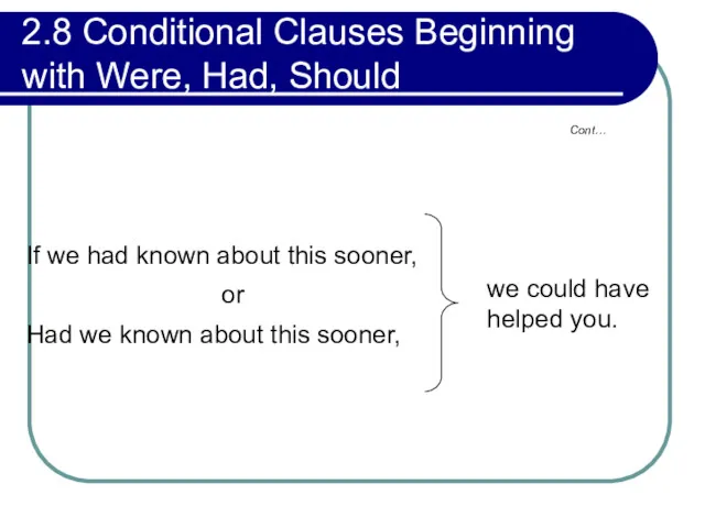 2.8 Conditional Clauses Beginning with Were, Had, Should If we