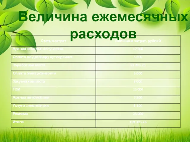 Величина ежемесячных расходов