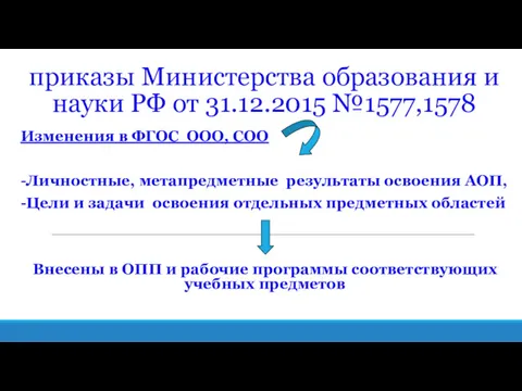 приказы Министерства образования и науки РФ от 31.12.2015 №1577,1578 Изменения в ФГОС ООО,