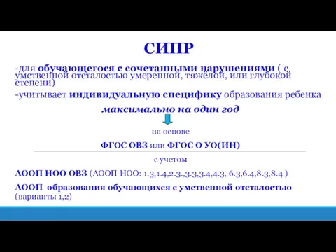 СИПР -для обучающегося с сочетанными нарушениями ( с умственной отсталостью умеренной, тяжёлой, или