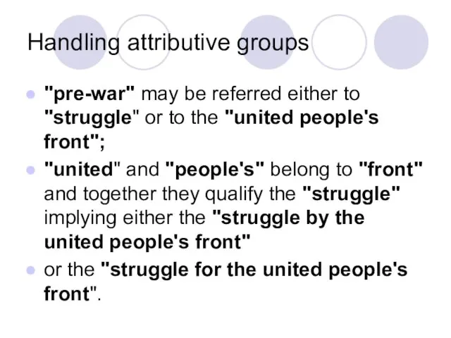 Handling attributive groups "pre-war" may be referred either to "struggle"