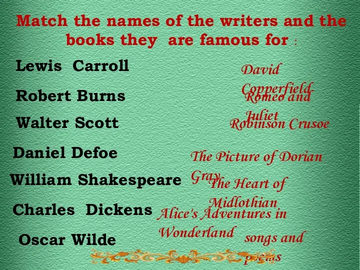 Match the names of the writers and the books they