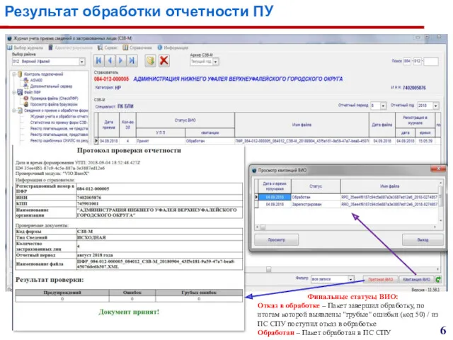 Результат обработки отчетности ПУ 6 Финальные статусы ВИО: Отказ в