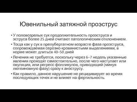 Ювенильный затяжной проэструс У половозрелых сук продолжительность проэструса и эструса