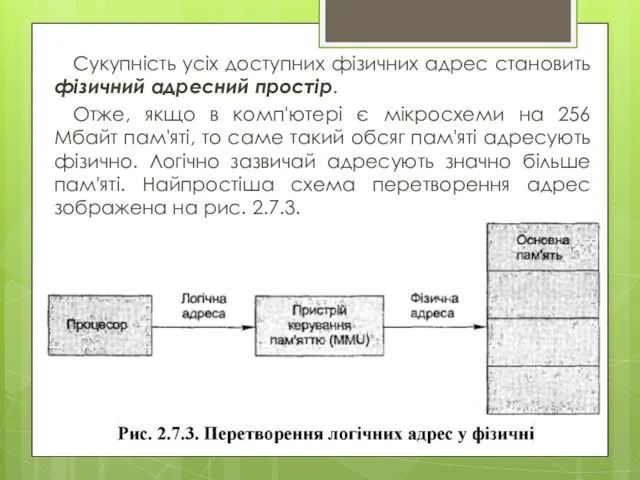 Сукупність усіх доступних фізичних адрес становить фізичний адресний простір. Отже,