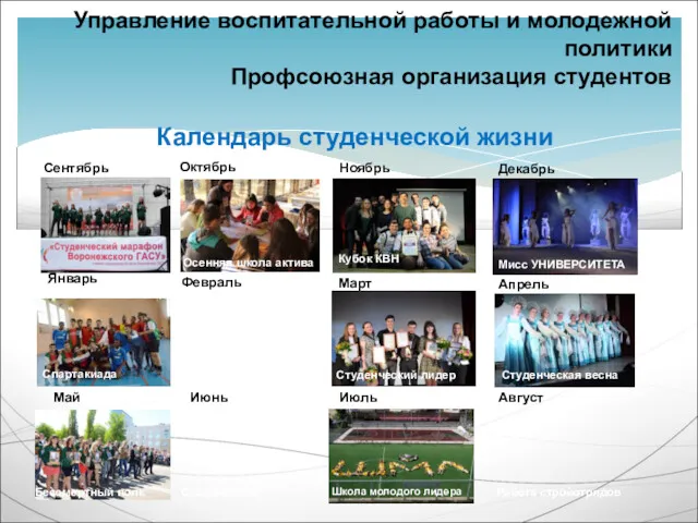 Управление воспитательной работы и молодежной политики Профсоюзная организация студентов Календарь