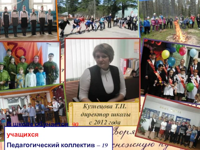 Кузнецова Т.П. директор школы с 2012 года В школе обучается 90 учащихся Педагогический