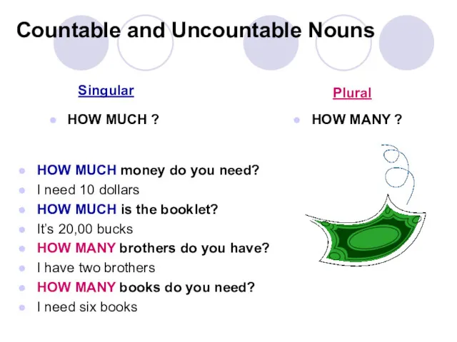 Countable and Uncountable Nouns HOW MUCH ? HOW MUCH money