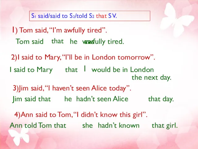 1) Tom said, “I’m awfully tired”. Tom said awfully tired.