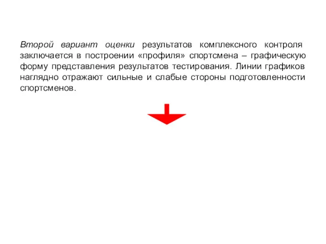 Второй вариант оценки результатов комплексного контроля заключается в построении «профиля» спортсмена – графическую