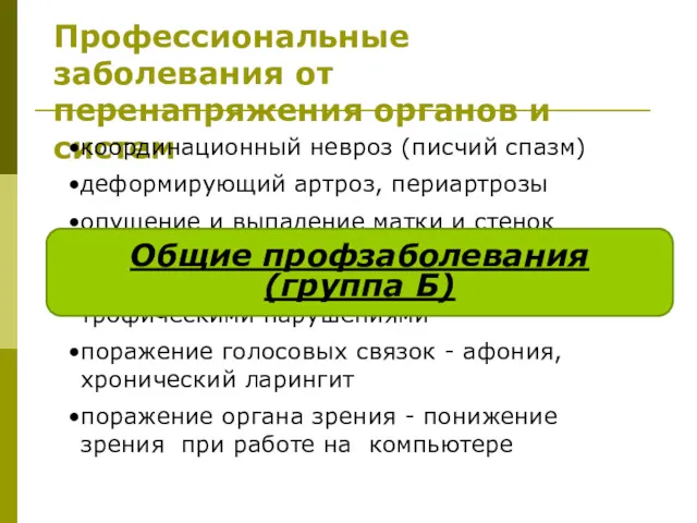 Профессиональные заболевания от перенапряжения органов и систем координационный невроз (писчий