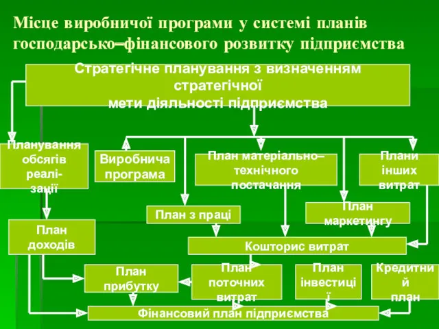 Місце виробничої програми у системі планів господарсько–фінансового розвитку підприємства Стратегічне