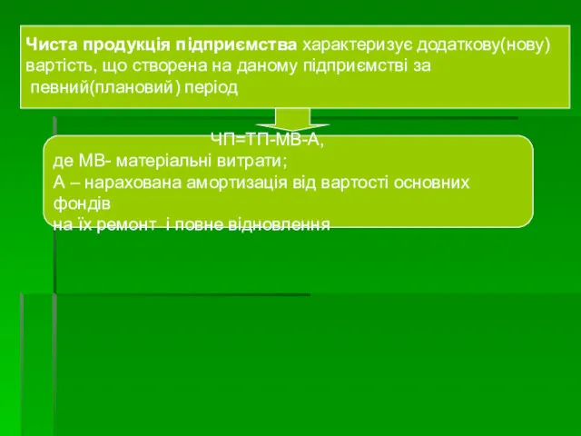 Чиста продукція підприємства характеризує додаткову(нову) вартість, що створена на даному