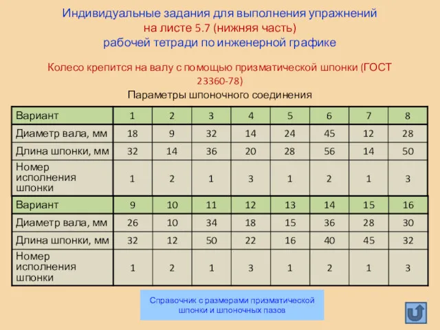 Индивидуальные задания для выполнения упражнений на листе 5.7 (нижняя часть) рабочей тетради по