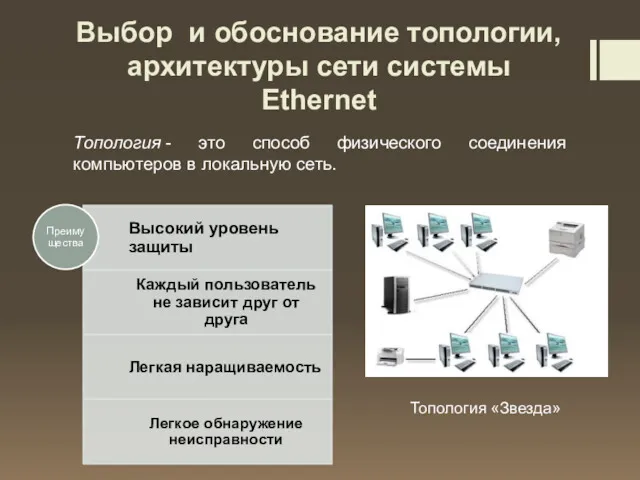 Выбор и обоснование топологии, архитектуры сети системы Ethernet Топология - это способ физического