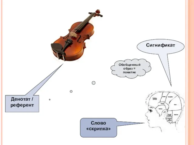 Денотат / референт Обобщенный образ = понятие Слово «скрипка» Сигнификат