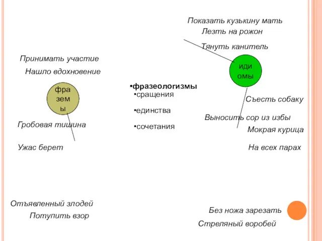 фразеологизмы сращения единства сочетания фраземы идиомы Потупить взор Нашло вдохновение