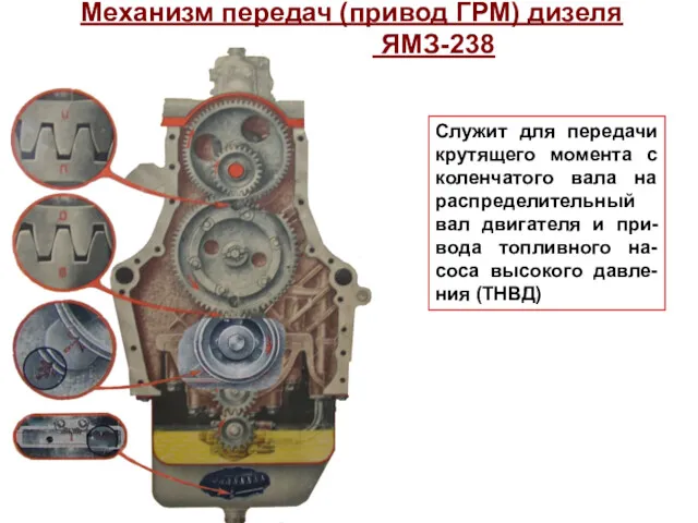 Механизм передач (привод ГРМ) дизеля ЯМЗ-238 Служит для передачи крутящего