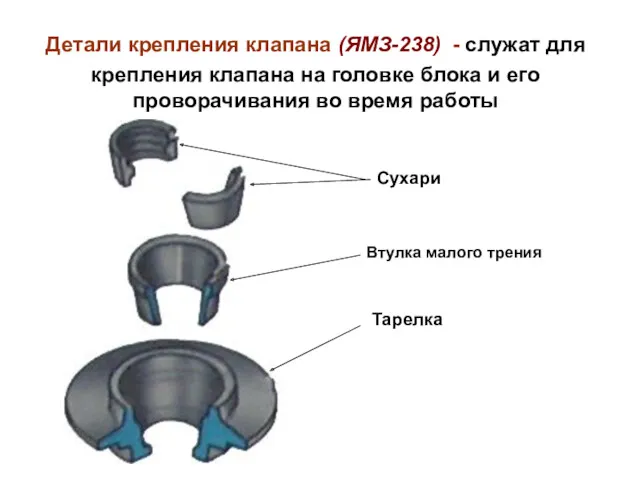 Детали крепления клапана (ЯМЗ-238) - служат для крепления клапана на головке блока и