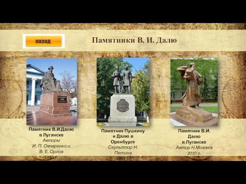Памятники В. И. Далю Памятник В.И.Далю в Луганске Автор Н.Можаев