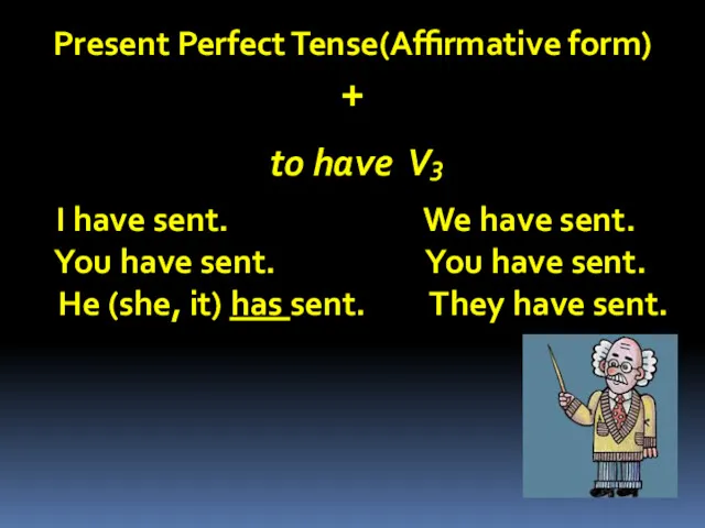 Present Perfect Tense(Affirmative form) + to have V3 I have