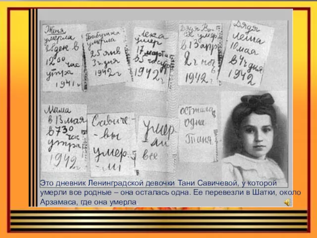 Это дневник Ленинградской девочки Тани Савичевой, у которой умерли все