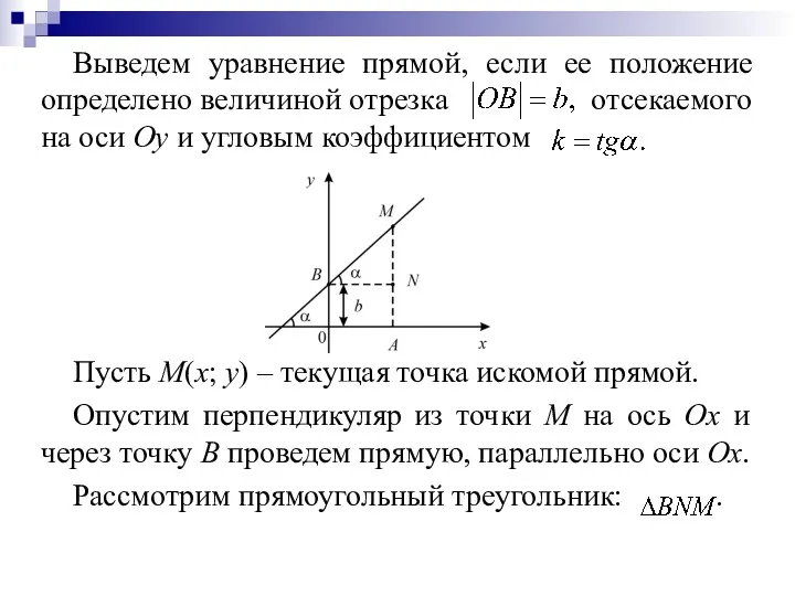 Выведем уравнение прямой, если ее положение определено величиной отрезка отсекаемого