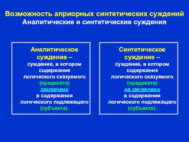 Возможность априорных синтетических суждений Аналитические и синтетические суждения Аналитическое суждение