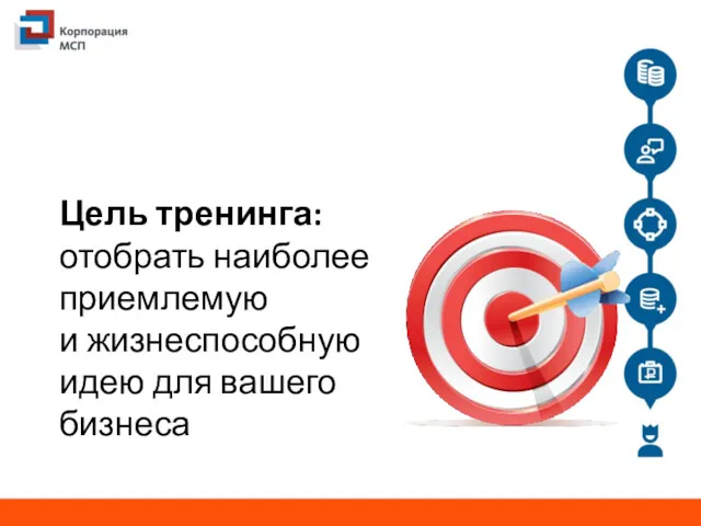 Цель тренинга: отобрать наиболее приемлемую и жизнеспособную идею для вашего бизнеса