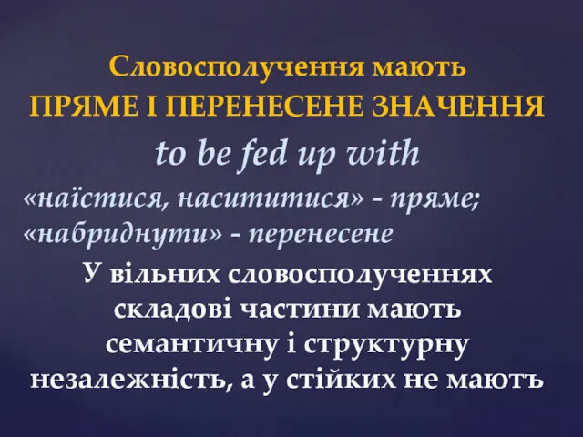 Слoвocпoлyчeння мaють ПPЯМE I ПEPEНЕCЕНE ЗНAЧEННЯ to be fed up