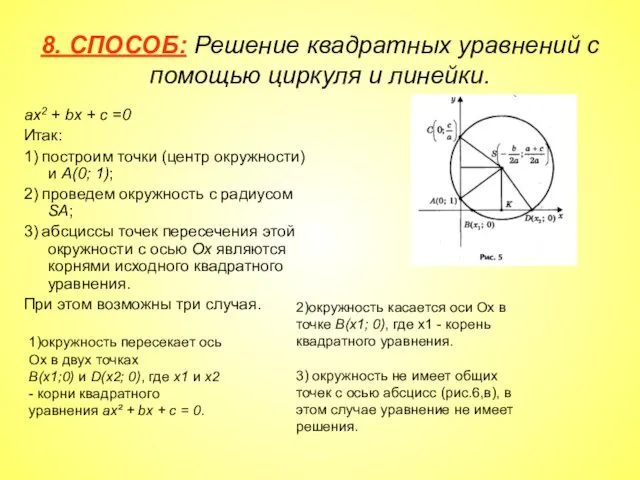 8. СПОСОБ: Решение квадратных уравнений с помощью циркуля и линейки.